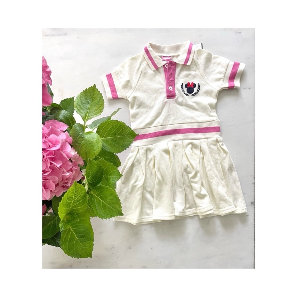 Disney Minnie Mouse embroidered cream and pink toddler tennis dress